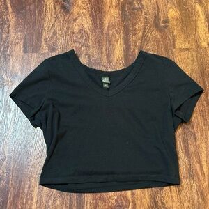 Wild Fable Black V-Neck Short Sleeve Crop Top